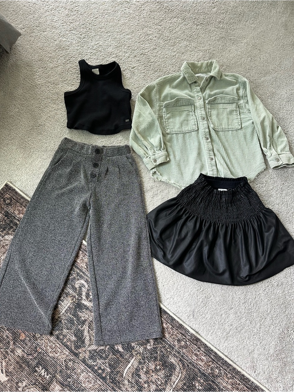 Zara Girls Size 7-8 Bundle Shacket Skirt Pants Tank 4 Pieces
